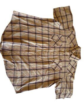 Ely Cattleman Mens XXL Beige Plaid Short-Sleeve Western Shirt With Snap Pockets